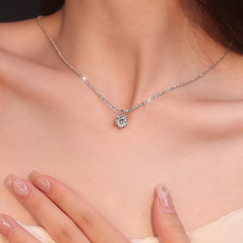 925 Sterling Silver VVSI Moissanite Crown Pendant Necklace GRA Certified