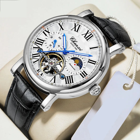 Watch For Men Business Fashion Genuine Leather Waterproof Mechanical Watch New 2024