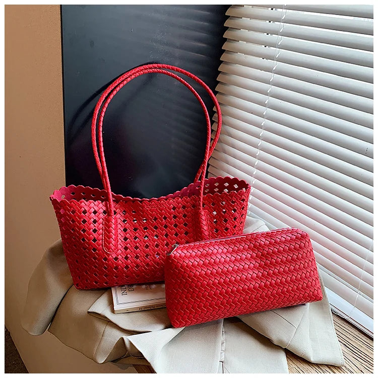 Women's Woven Shoulder Bag - Luxury Designer Tote Purse Handbag