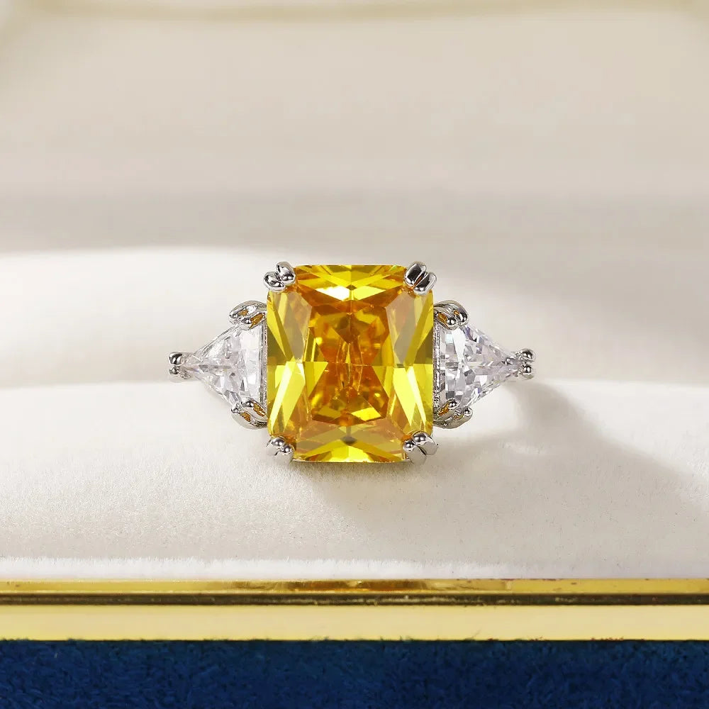 Geometric Yellow Cubic Zirconia Gold Ring