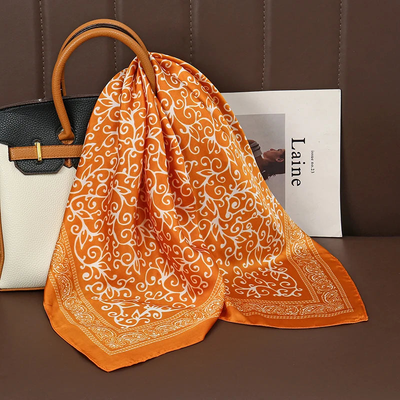 Luxury Print Satin Silk Square Scarf for Women Hijab Shawl & Elegant Wrap Accessory