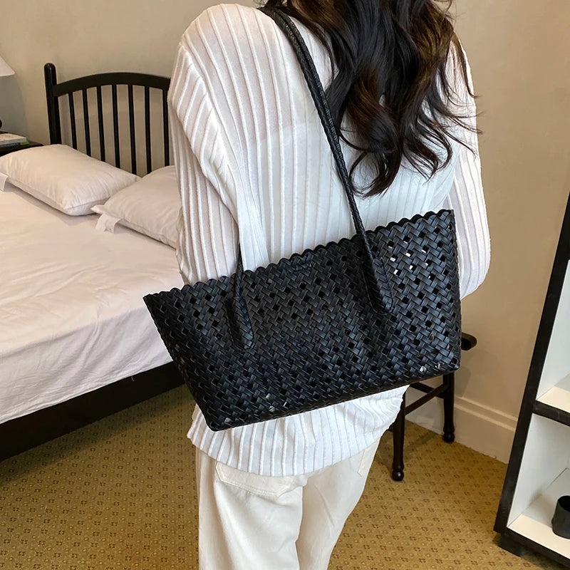 Women's Woven Shoulder Bag - Luxury Designer Tote Purse Handbag