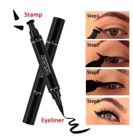 2 In1 Liquid Glitter Eyeliner Stamp Thin Seal Makeup Black Red Green Fast Dry Eye Liner Pencil 7 Color Blue Brown Smoky Eyes