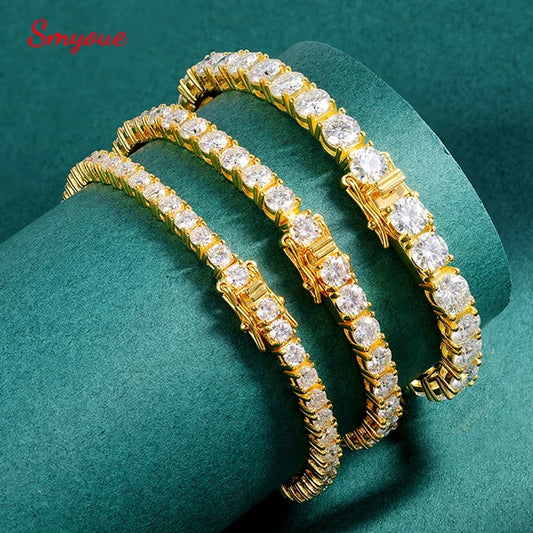 Smyoue 18k Gold Plated Moissanite Tennis Bracelet 925 Sterling Silver 3/4/5mm Women & Men