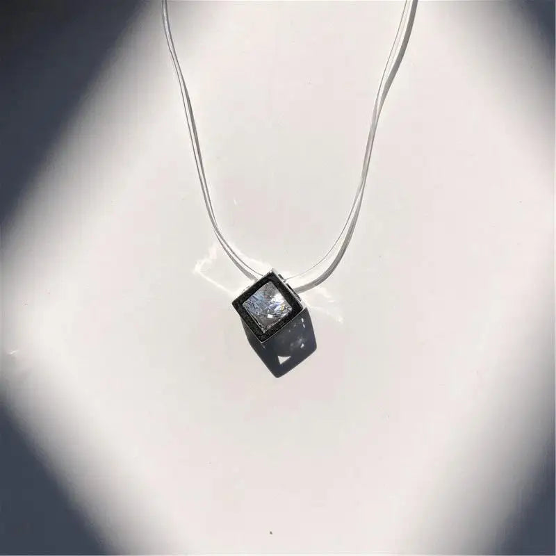 Crystal Zircon Water Drop Pendant Necklace - Invisible Chain Choker for Women