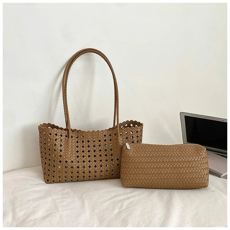 Women's Woven Shoulder Bag - Luxury Designer Tote Purse Handbag