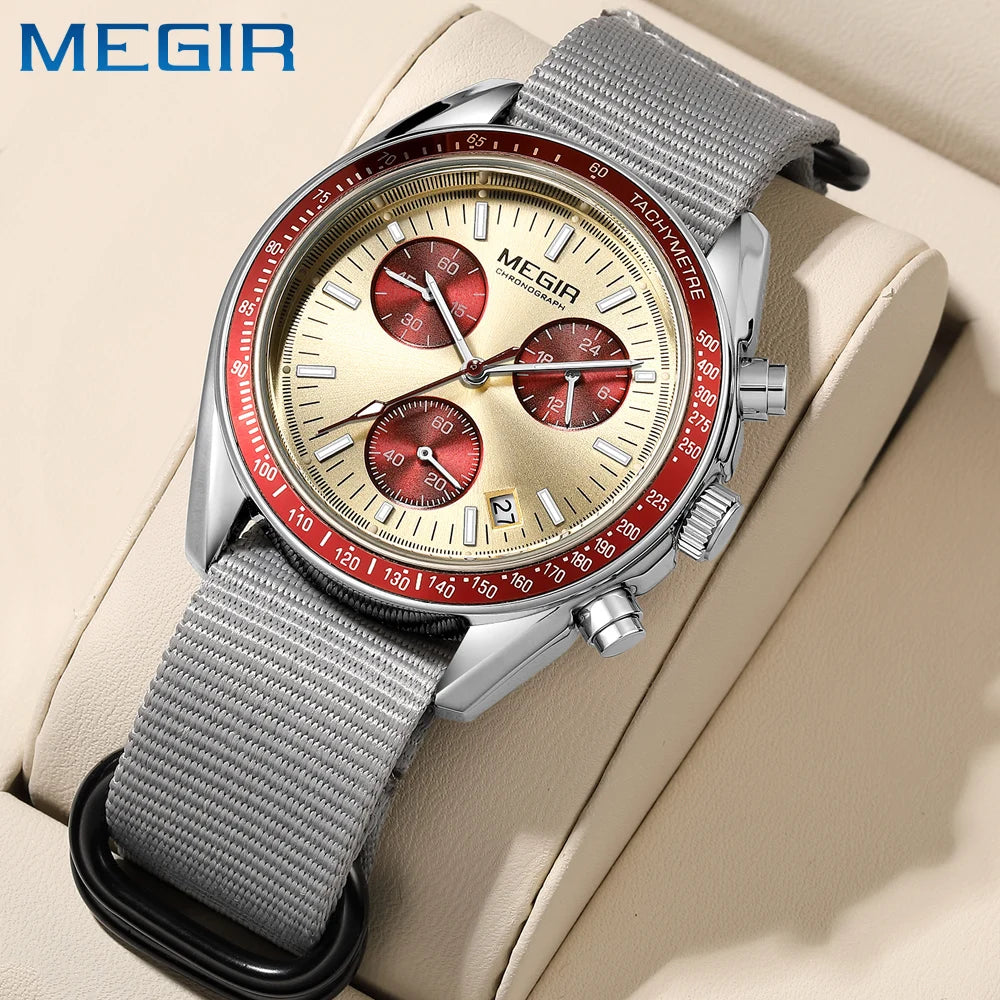 MEGIR Men's Luxury Sport Watch Chronograph Quartz Canvas Wristwatch