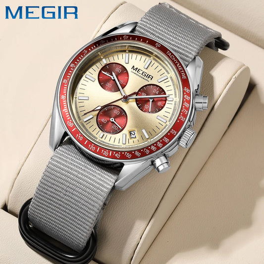MEGIR Men's Luxury Sport Watch Chronograph Quartz Canvas Wristwatch