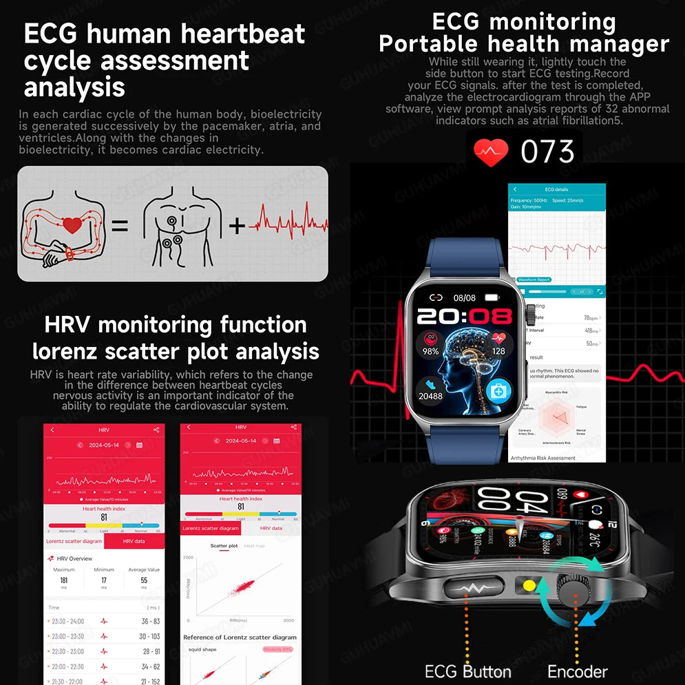 2025 Nursing Grade Laser Therapy Smartwatch- ECG PPG Blood Pressure Uric Acid Monitor