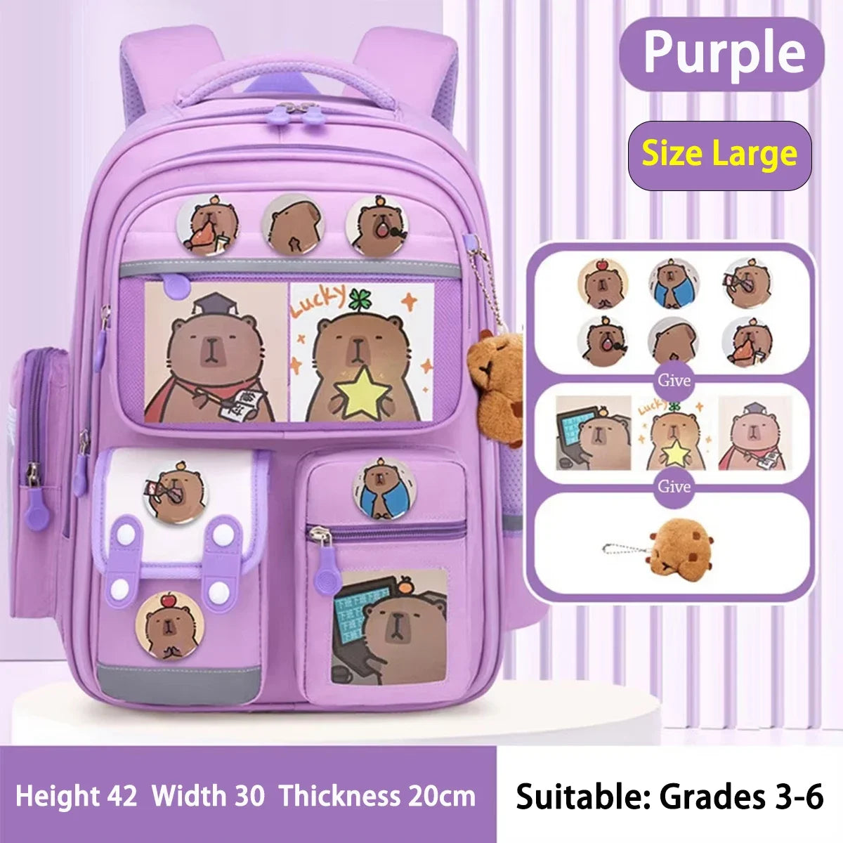 Capybara School Bag -Waterproof Backpack for Kids & Students