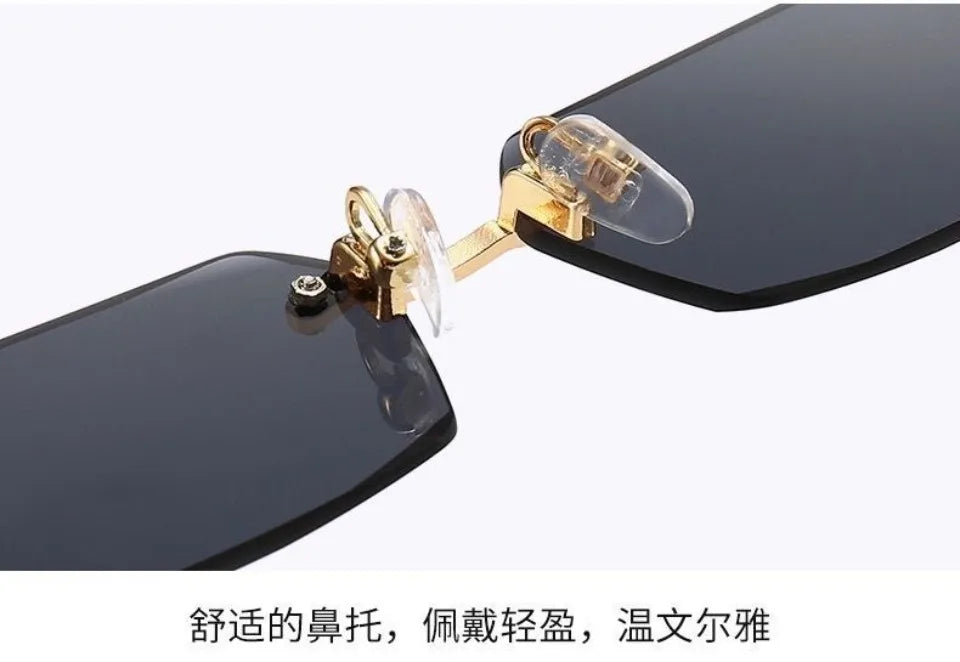 Rectangle Rimless Sunglasses Women Men - Small Square Trendy Shades UV400