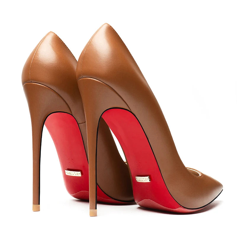 Heels for Ladies New Luxury Designer White Matte 12 cm High Heels Red Bottoms Pointed Toe Pumps Elegant Women Party Prom Shoes