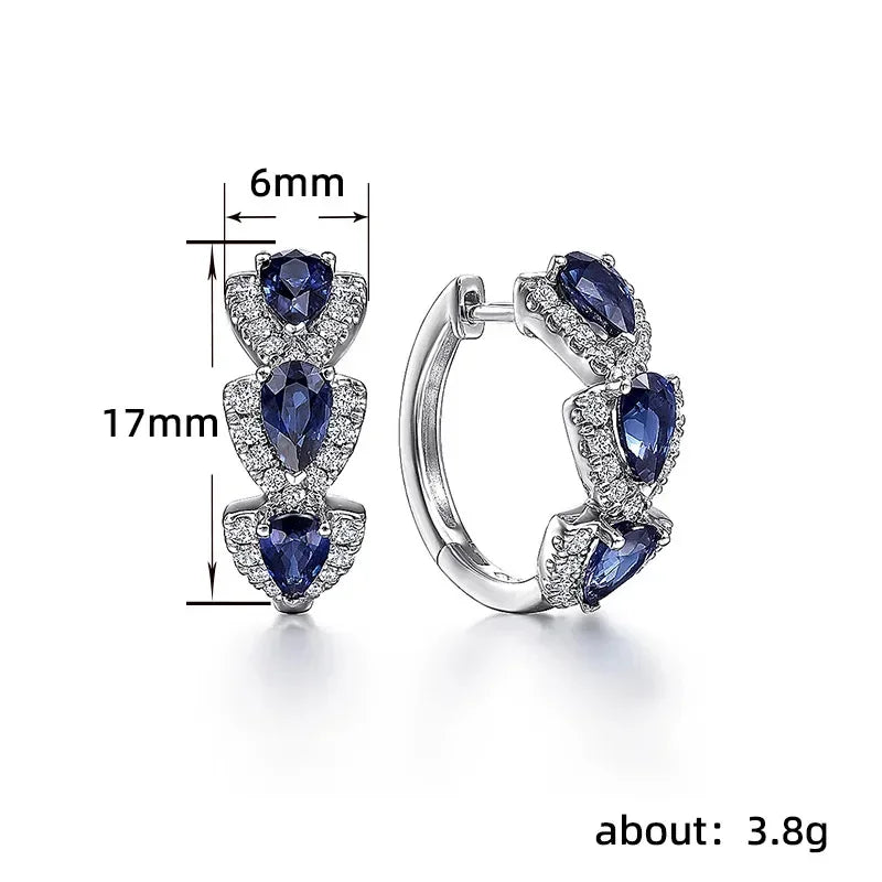 Blue Zircon Waterdrop Hoop Earrings