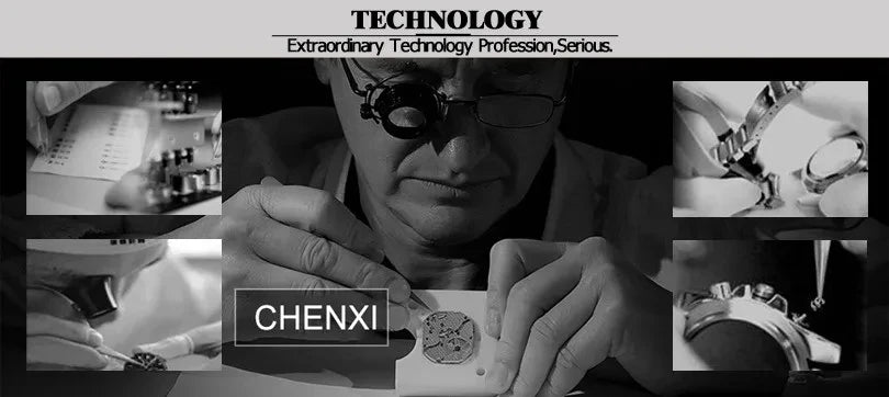 CHENXI 1973 Chronograph Watch- Moon Phase, Date Display & Leather Strap