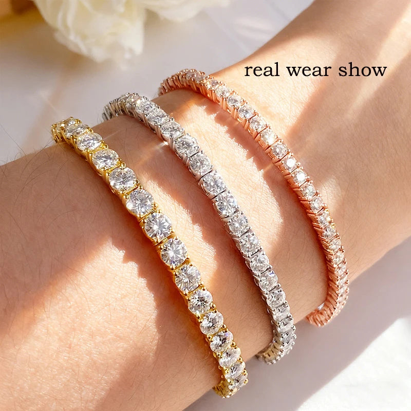 Smyoue 18k Gold Plated Moissanite Tennis Bracelet 925 Sterling Silver 3/4/5mm Women & Men
