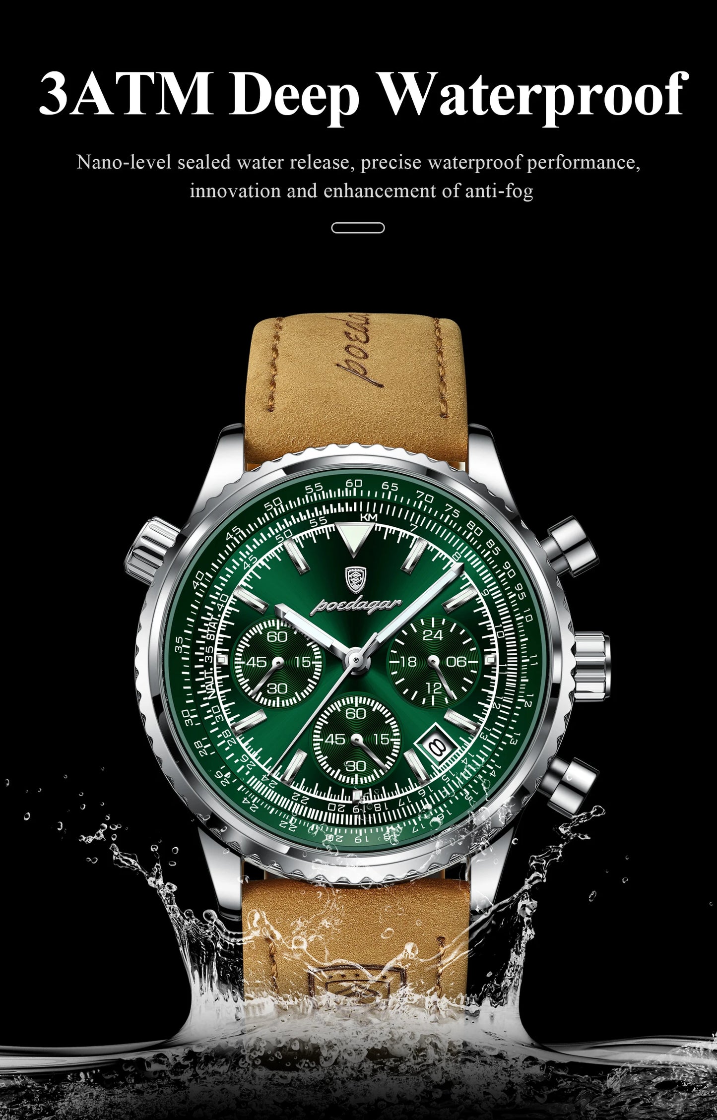 POEDAGAR Men's Luxury Business Luxury Business Watch Waterproof Choreograph Date Leather Quratz Wristwatch Date