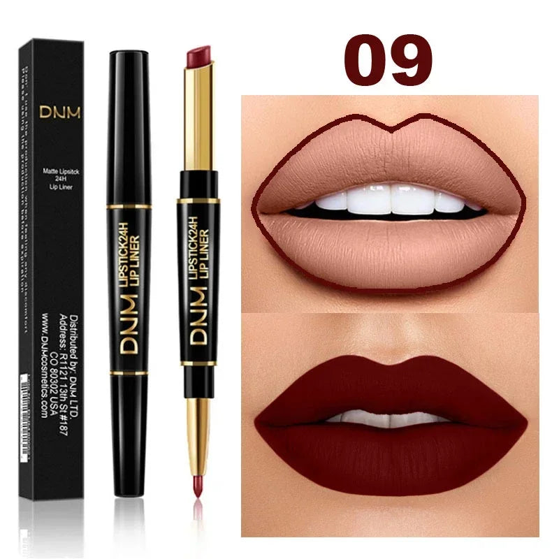 DNM 2-in-1 Matte Lipstick & Lip Liner Pencil - Long-Lasting Waterproof