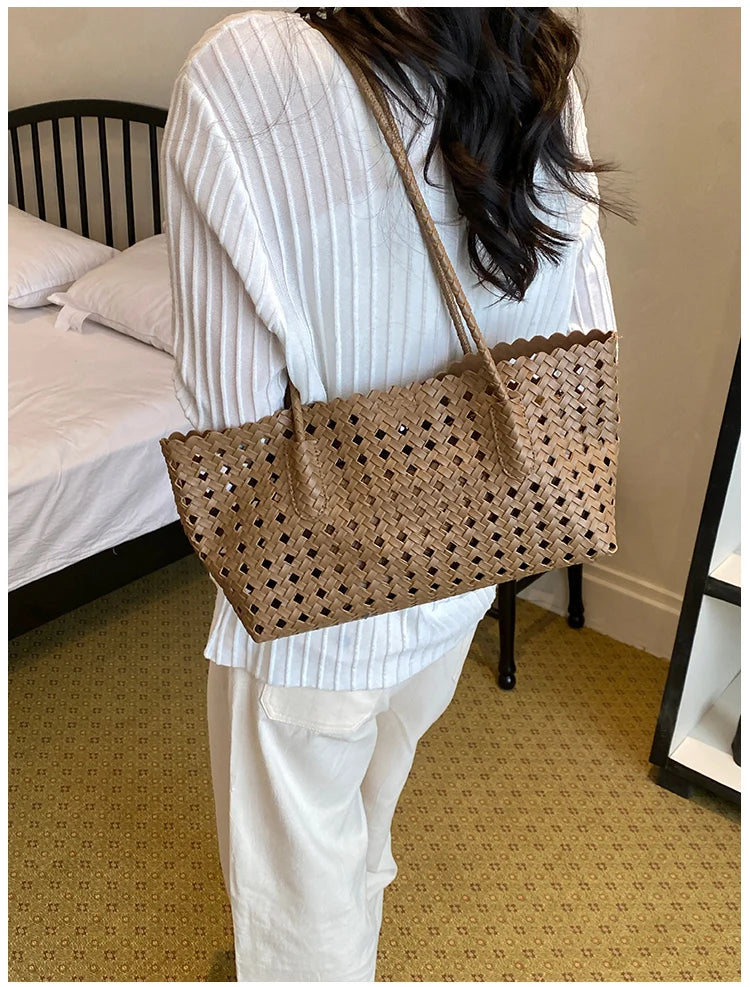 Women's Woven Shoulder Bag - Luxury Designer Tote Purse Handbag