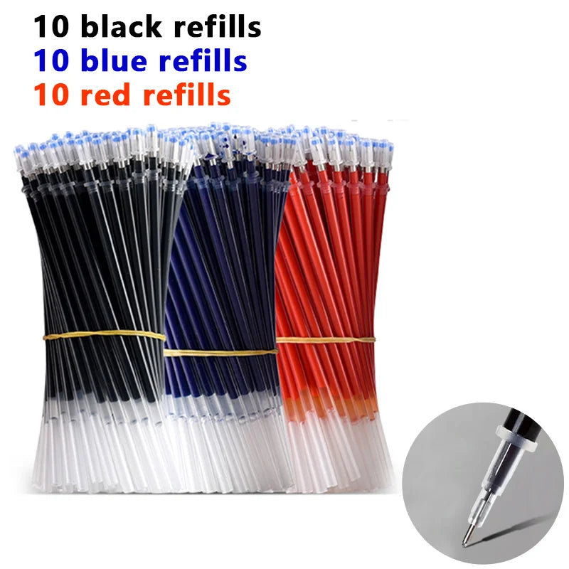 Glen Pens Set - Black Blue Red Refill Bullet Tip 0.5mm Smooth Writing Pens