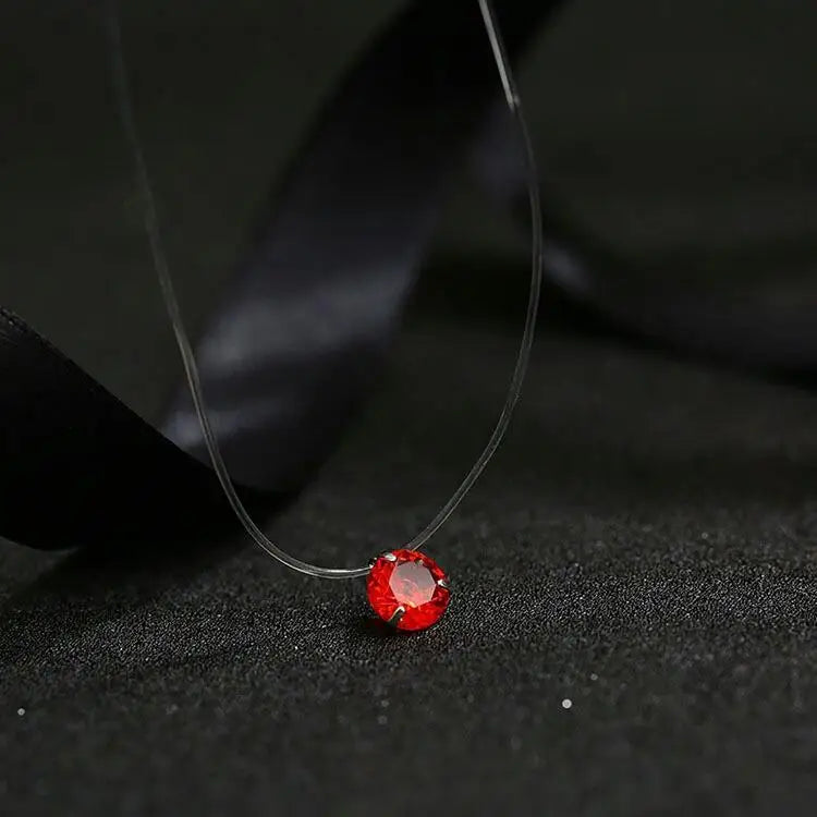 Crystal Zircon Water Drop Pendant Necklace - Invisible Chain Choker for Women