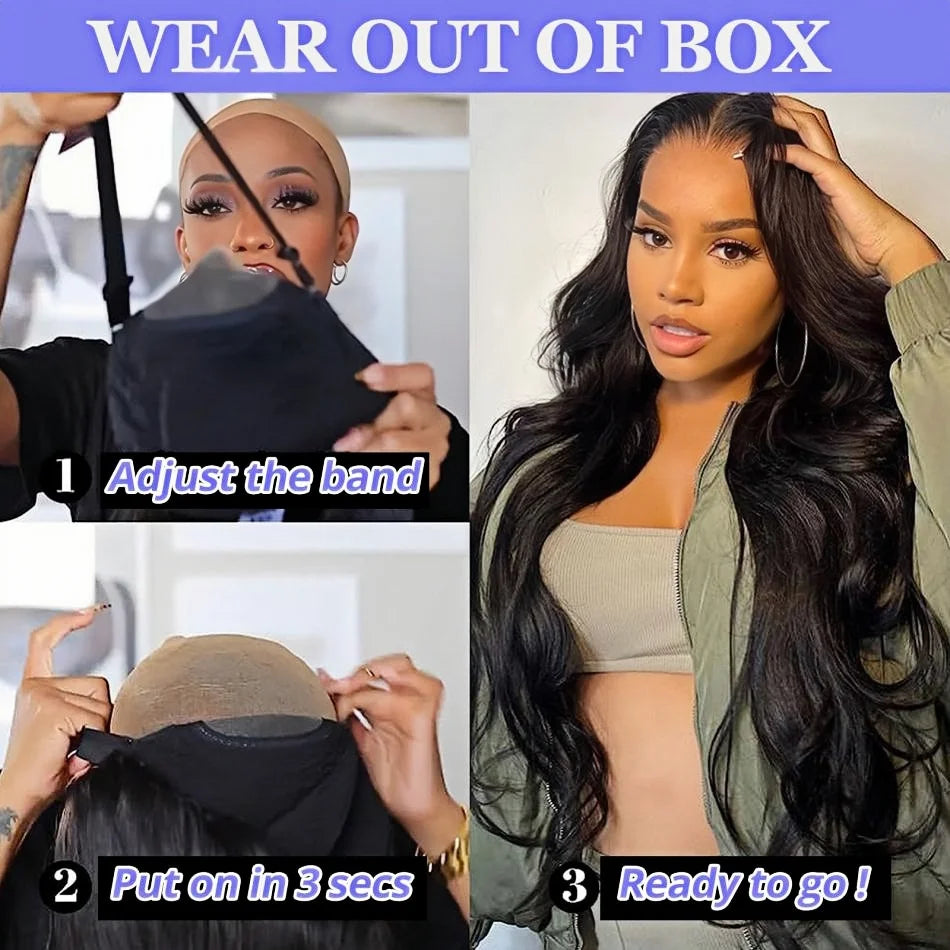 Body Wave Glueless Wig 100% Brazilian Remy Human Hair 4x4 & %x5 Lace 180 & 200 Density 18- 38 Inches