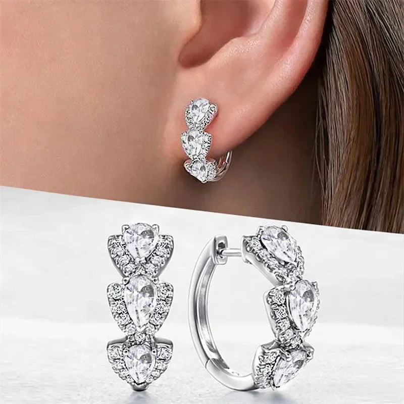 Blue Zircon Waterdrop Hoop Earrings