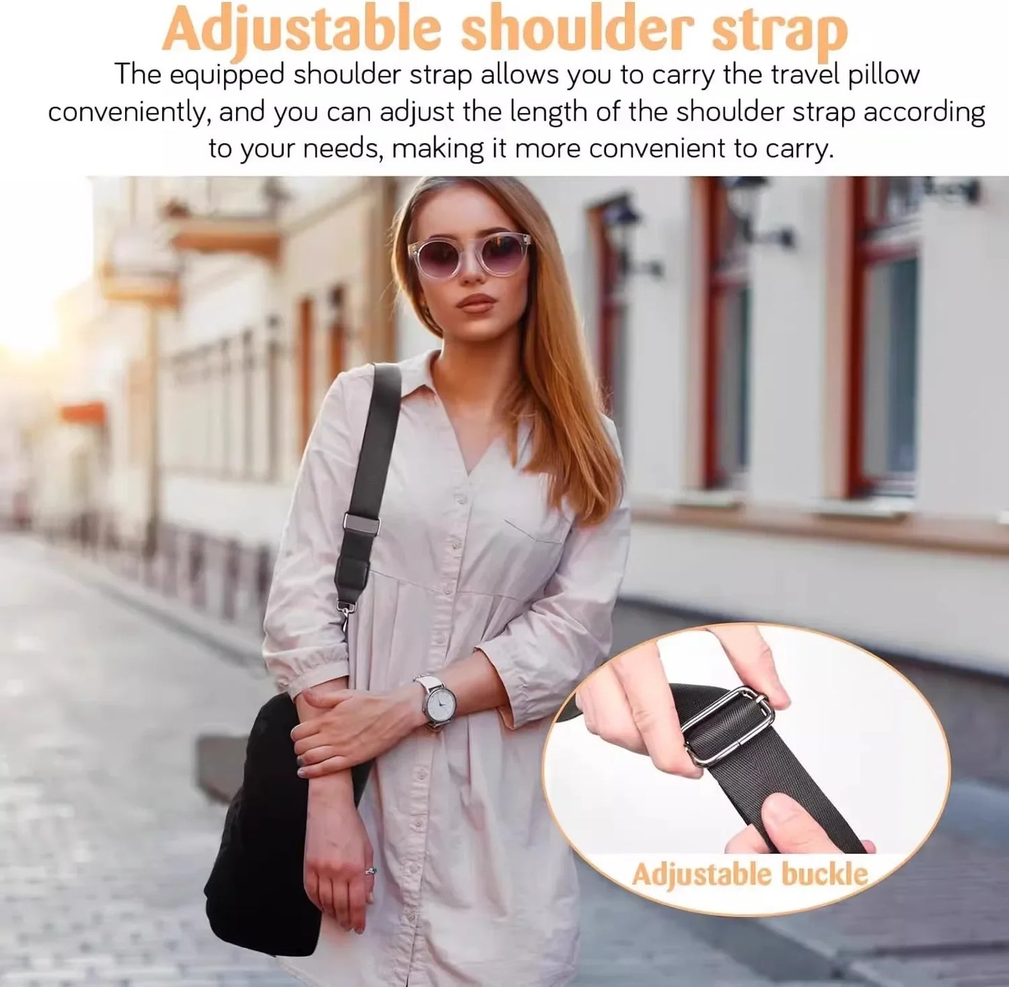 Travel Neck Pillow with Fillable Clothing U-shaped Velvet Cover & Extra Storage Bag