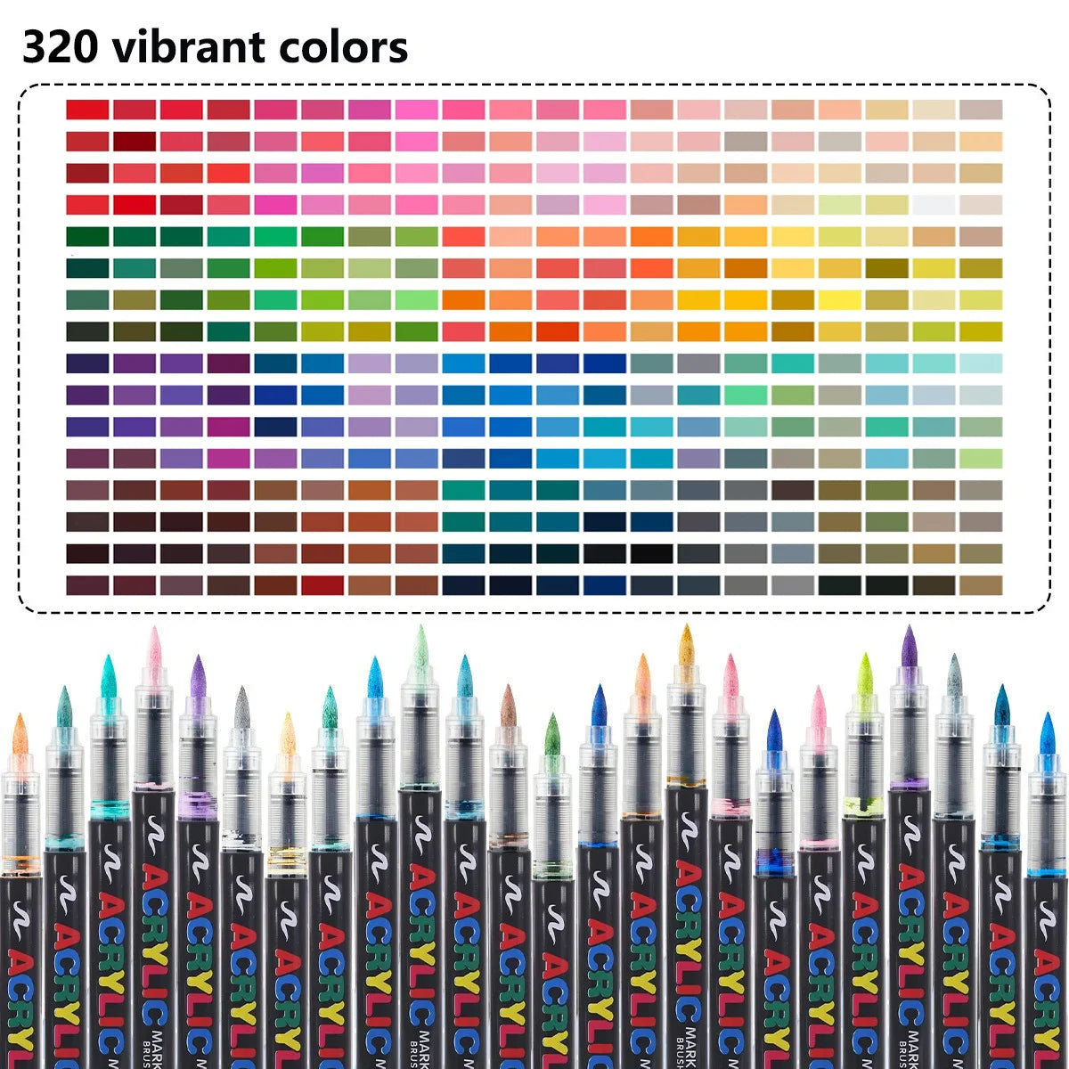 12-366 Colors Acrylic Set- Waterproof Art Brush Pens for Drawing