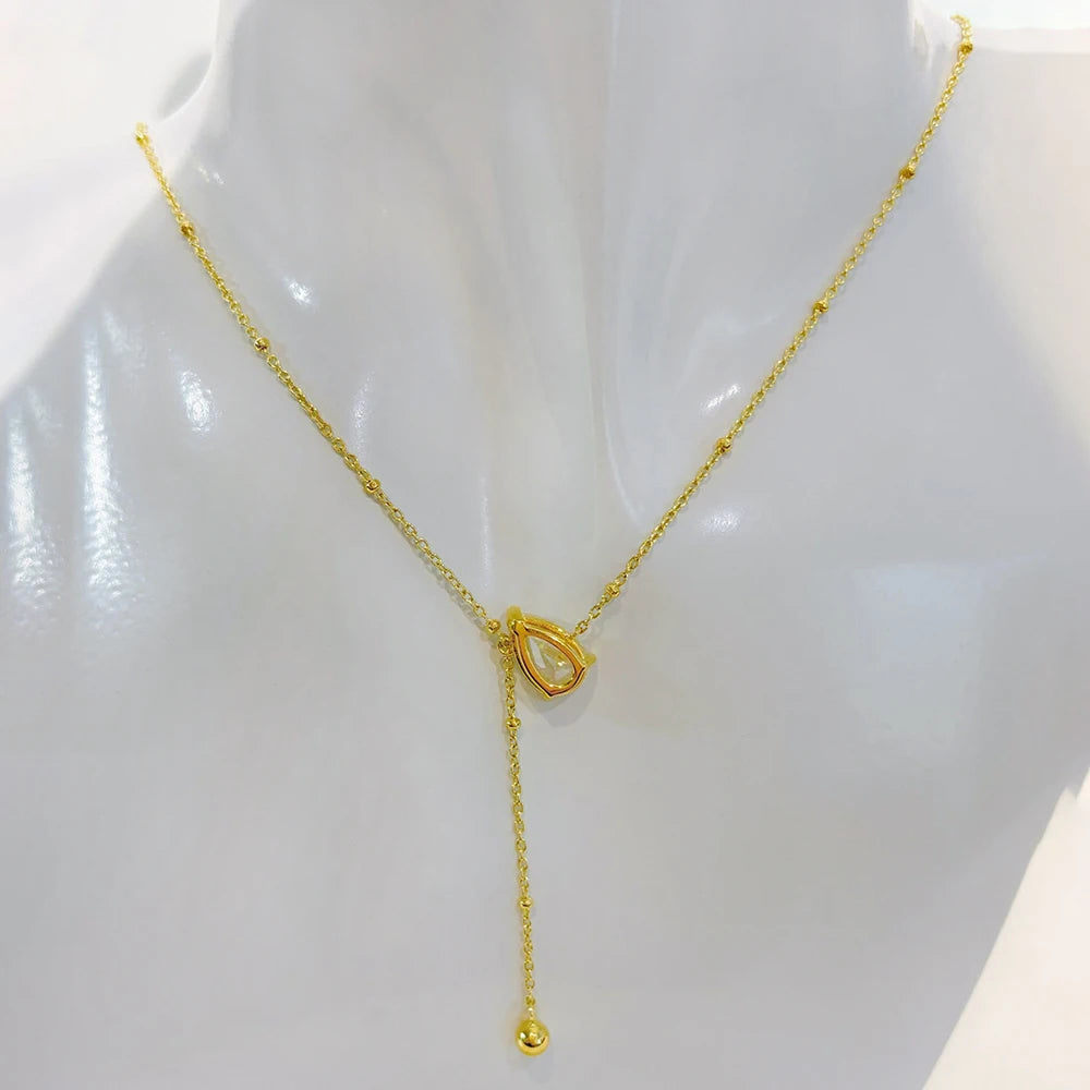 925 Sterling Silver Pear Cut Moissanite Pendant Necklace Y-Style Solitaire Diamond Neck Chaîne
