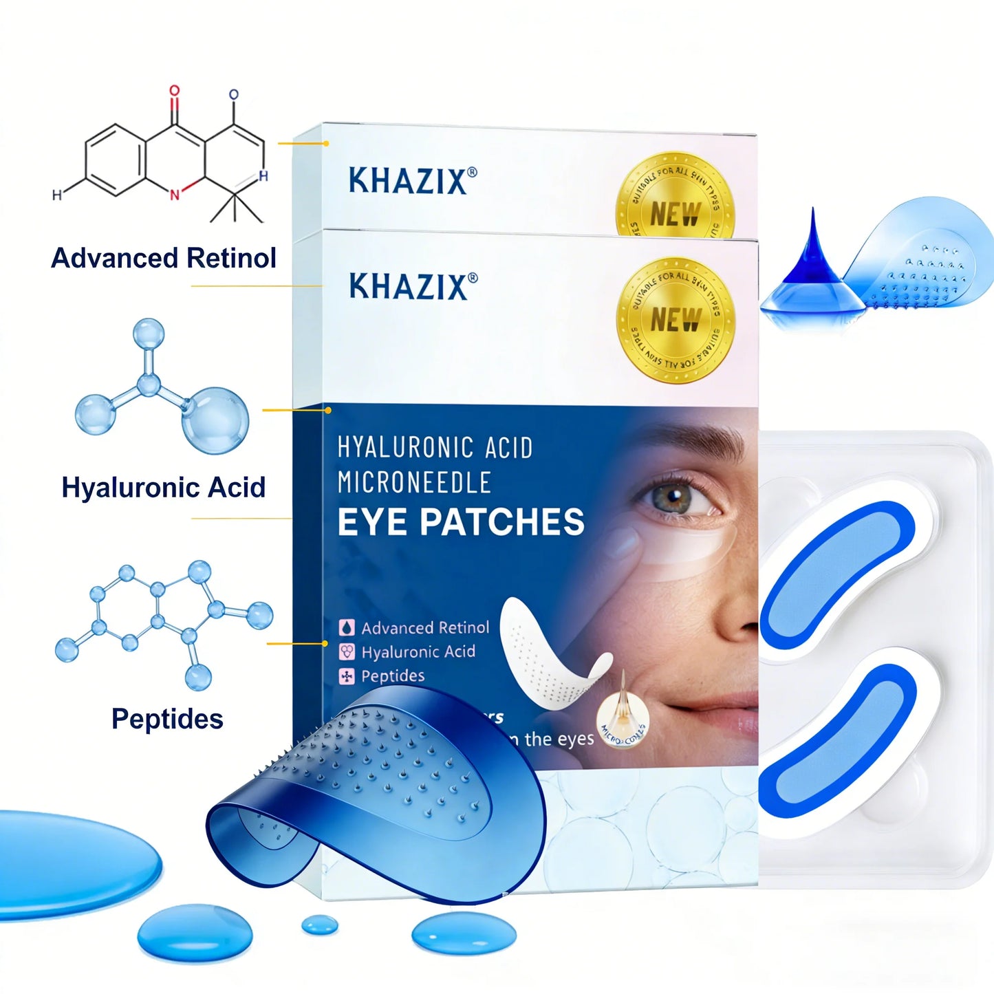 Retinol Microneedle Eye Patches with Hyaluronic Acid - Aging Under Eye Treatment