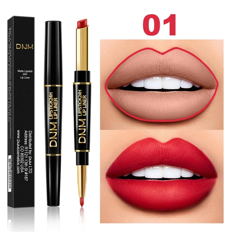 DNM 2-in-1 Matte Lipstick & Lip Liner Pencil - Long-Lasting Waterproof