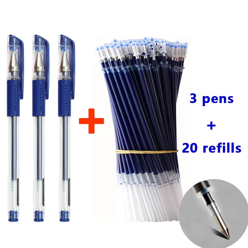 Glen Pens Set - Black Blue Red Refill Bullet Tip 0.5mm Smooth Writing Pens