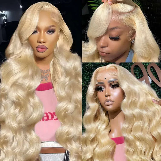 13x4 Lace Front Wig 613 Blond Body Wave Brazilian Human Hair 220 Density Pre- Plucked