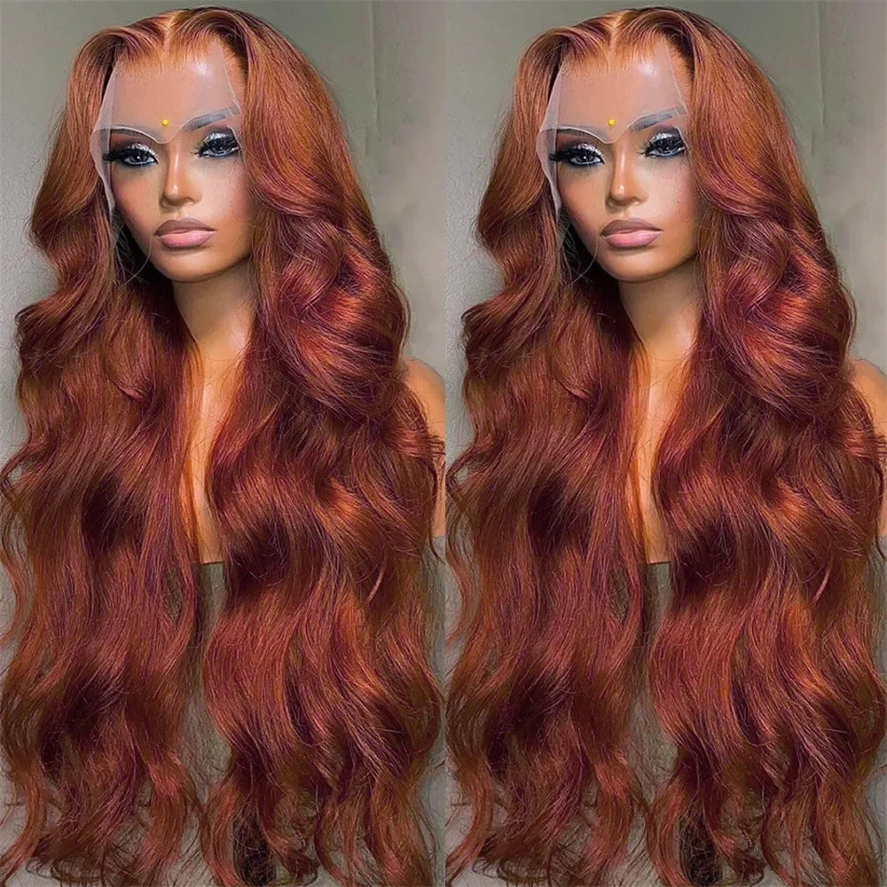 13x4 Reddish Brown Body Wave Lace Front Wig Human Hair HD Lace Pre-Plucked 4x4 Closure
