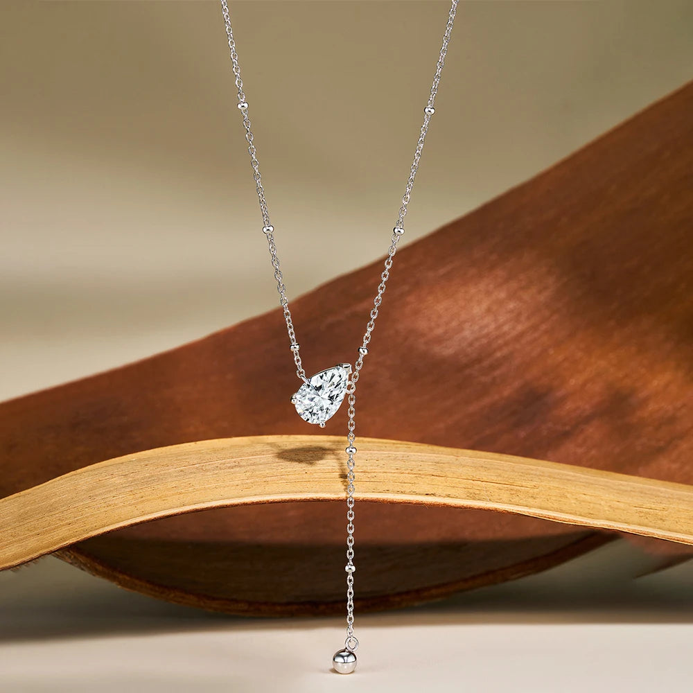 925 Sterling Silver Pear Cut Moissanite Pendant Necklace Y-Style Solitaire Diamond Neck Chaîne