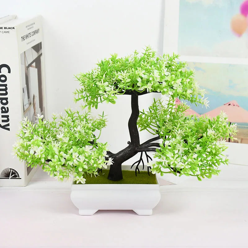 Artificial Bonsai Tree with Flower-Fake Potted Plant for Home Room & Garden Decoration