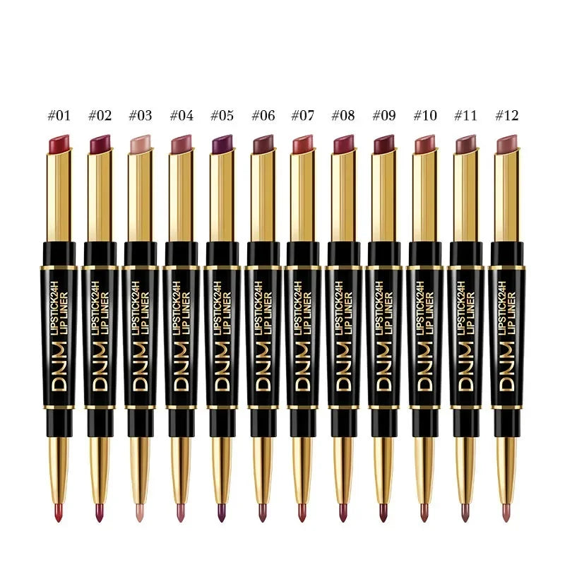 DNM 2-in-1 Matte Lipstick & Lip Liner Pencil - Long-Lasting Waterproof