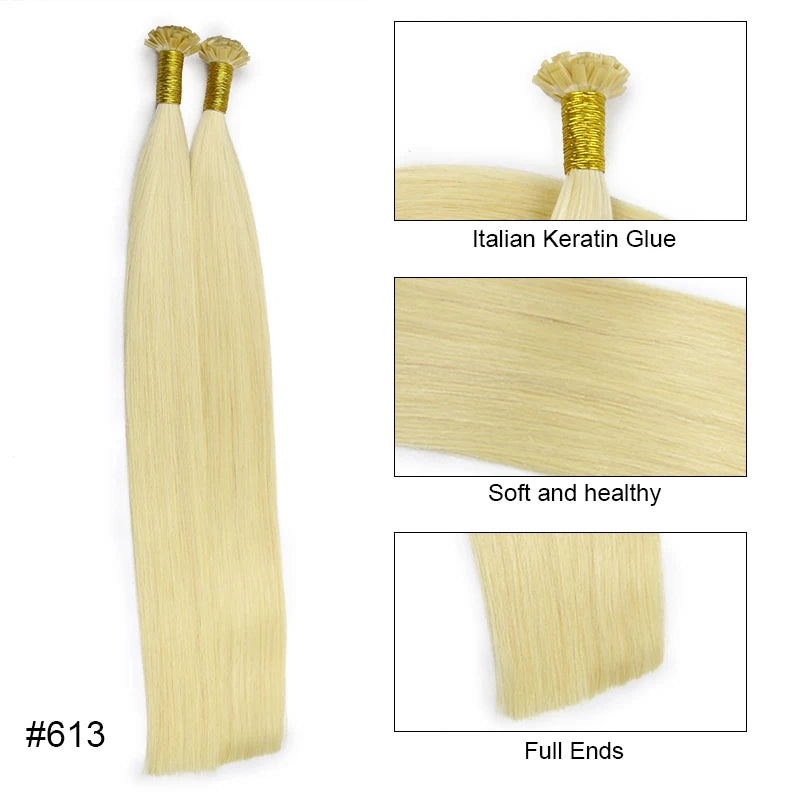 Straight Human Hair Extensions - Fusion Flat Tip Keratin Bond Natural Hair