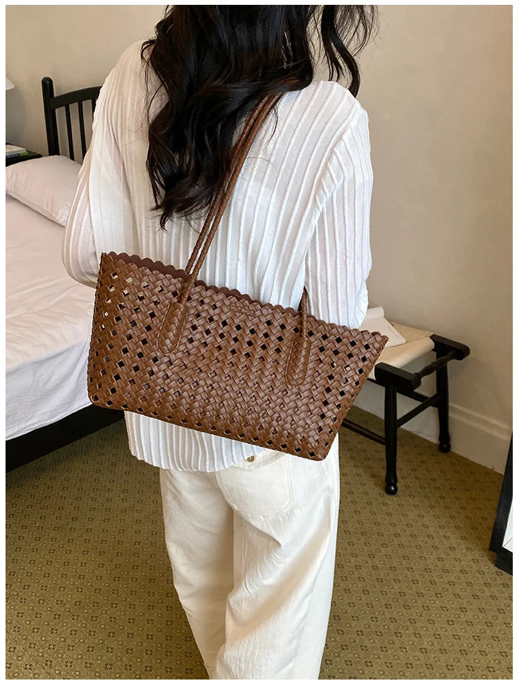 Women's Woven Shoulder Bag - Luxury Designer Tote Purse Handbag