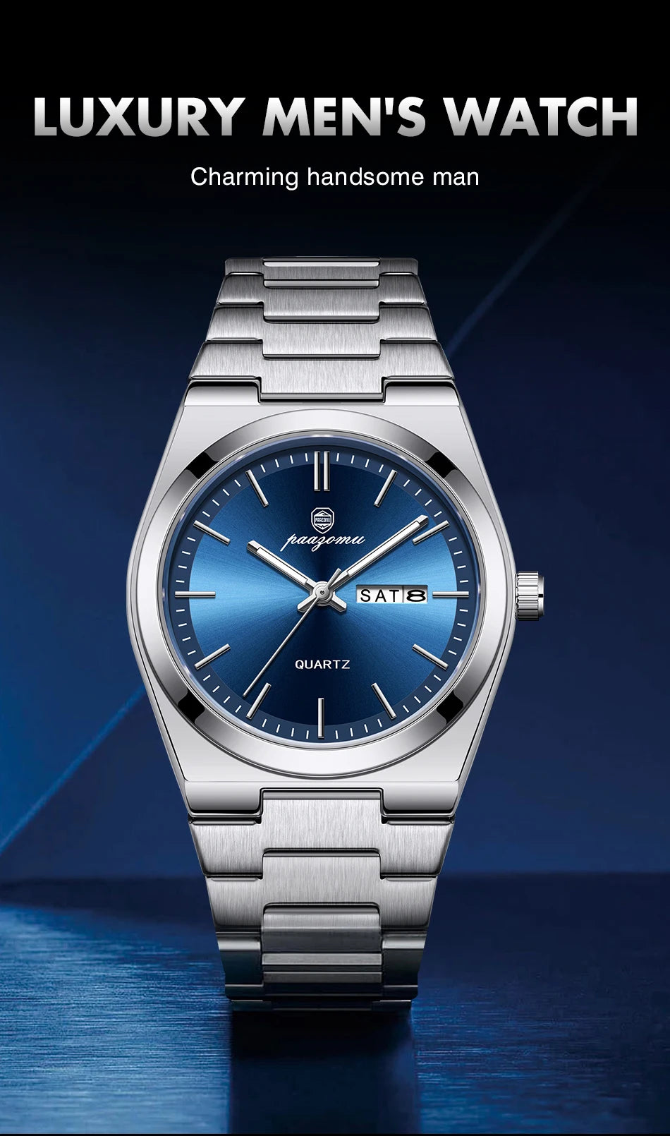 PAAZOMU Luxury Quartz Men's Watch Sport Waterproof Wristwatch