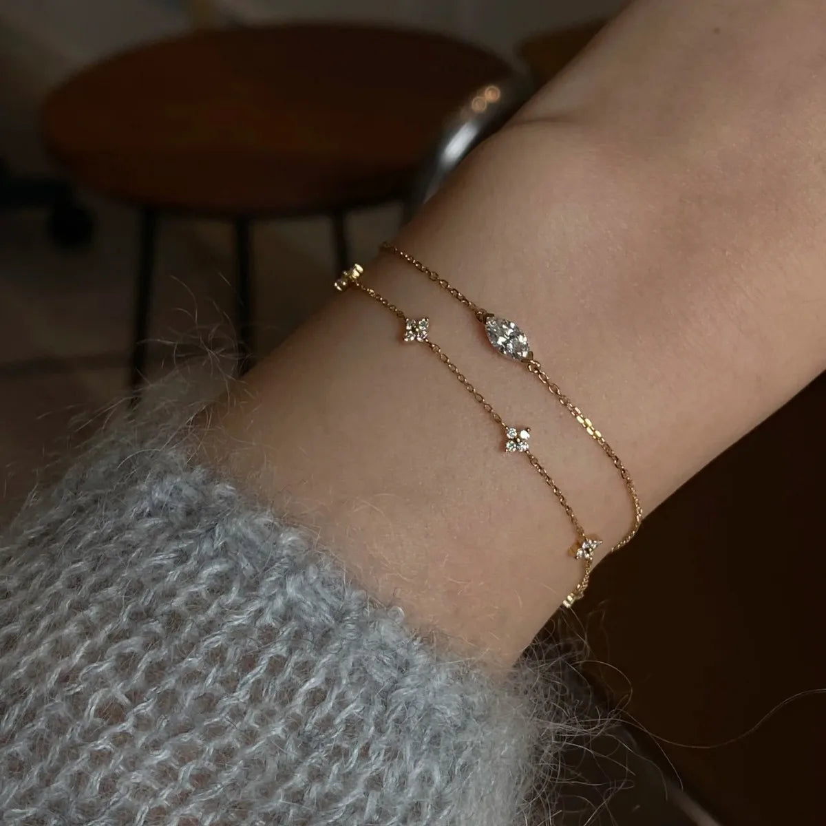 925 Sterling Silver 14K Gold Geometric Zirconia Bracelet Luxury Women's Jewelry