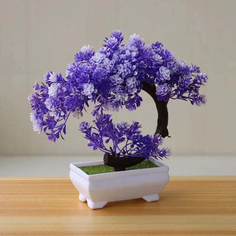 Artificial Bonsai with Faux Flowers Potted Fake Plant for Home, Wadding & Housewarmings Decor