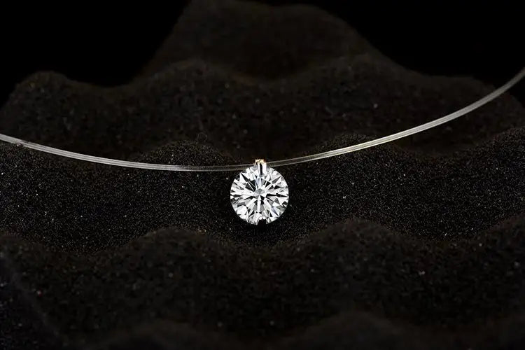 Crystal Zircon Water Drop Pendant Necklace - Invisible Chain Choker for Women