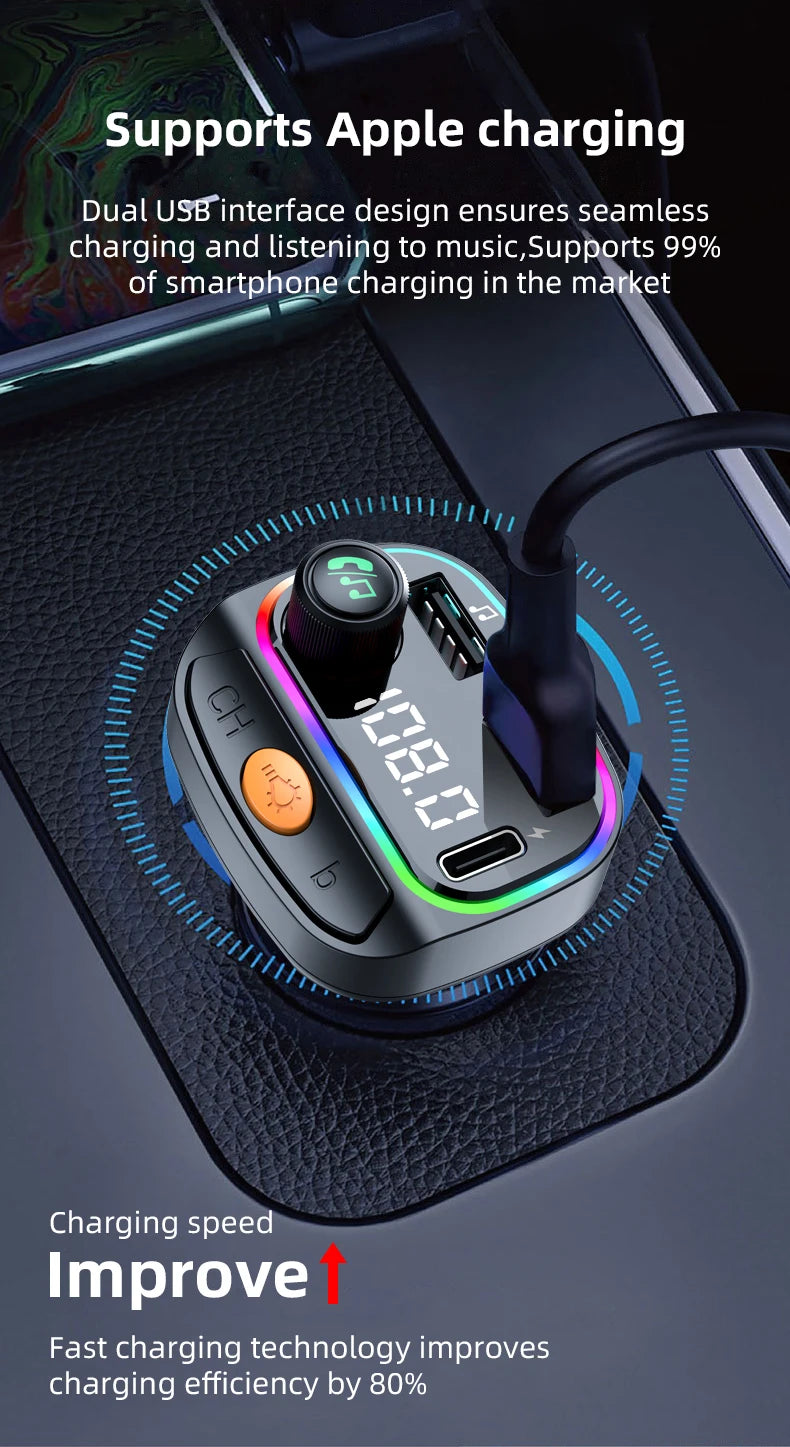 Car Bluetooth 5.3 M Transmitter - Wireless MP3 Player with Type - C Quick Charge Adapter