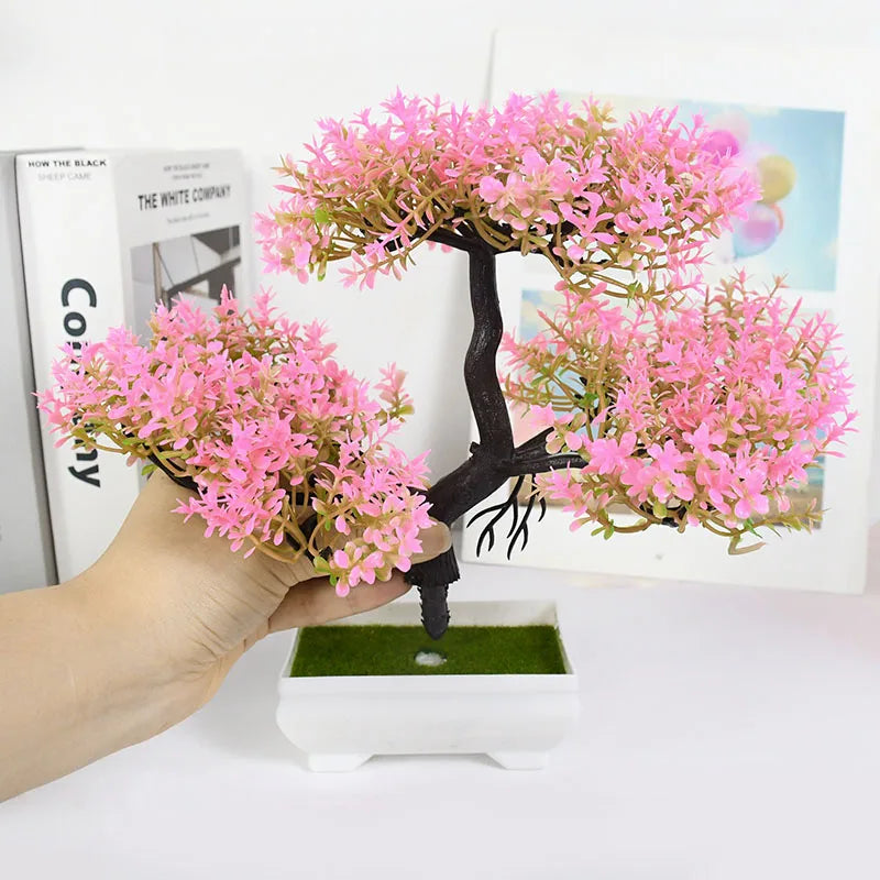 Artificial Bonsai Tree with Flower-Fake Potted Plant for Home Room & Garden Decoration