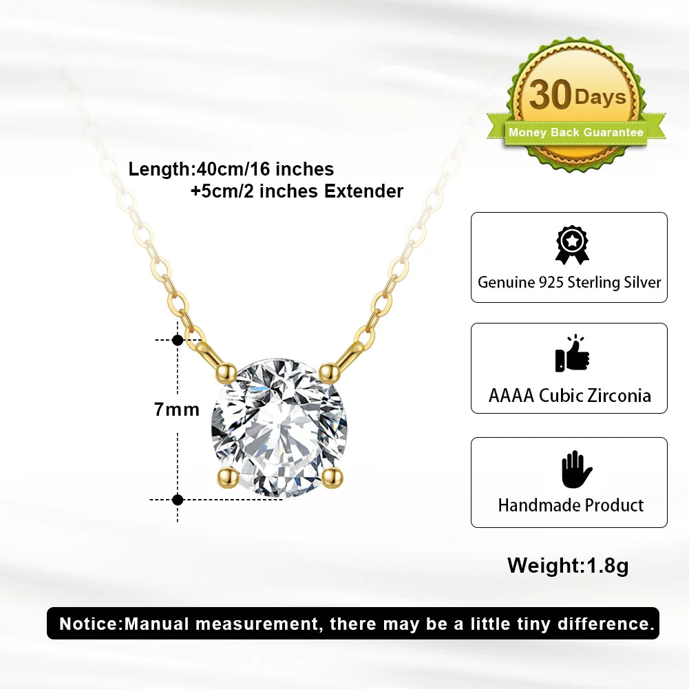 925 Sterling Silver Princess Cut Solitaire Necklace Cubic Zirconia Pendant