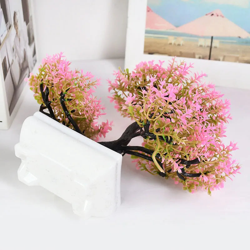 Artificial Bonsai Tree with Flower-Fake Potted Plant for Home Room & Garden Decoration