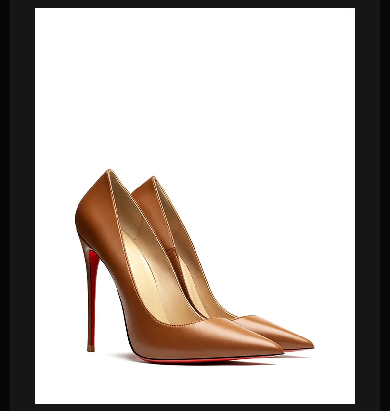 Heels for Ladies New Luxury Designer White Matte 12 cm High Heels Red Bottoms Pointed Toe Pumps Elegant Women Party Prom Shoes