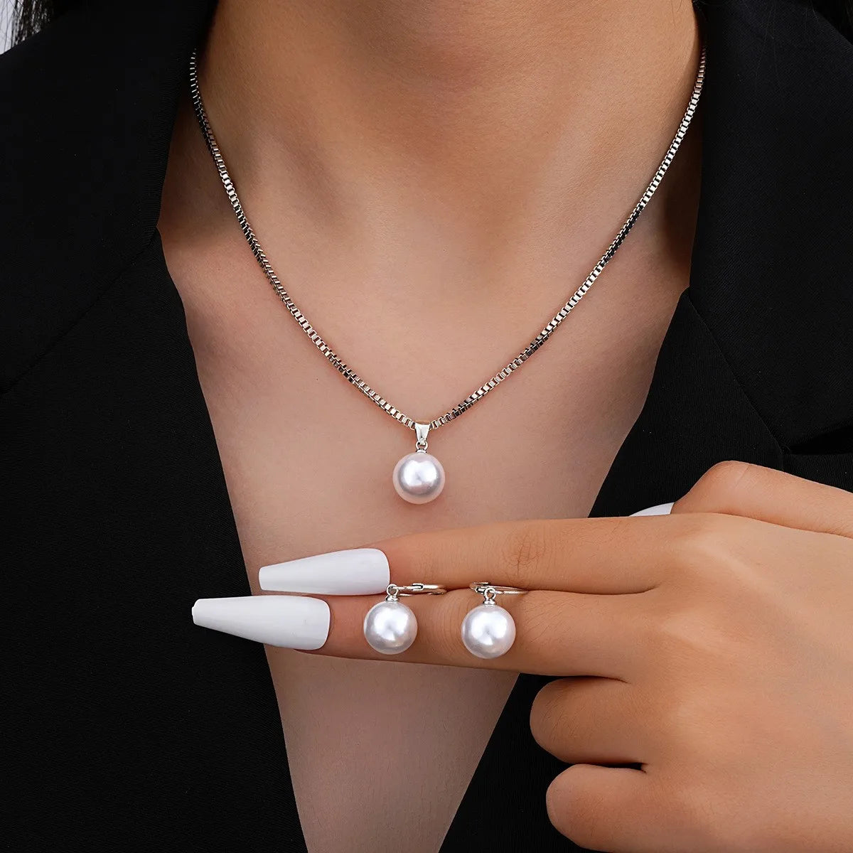 Pearl Pendant Necklace Set for Women - 3 Pcs Rhinestone Earring & Necklace Jewelry Gift Set