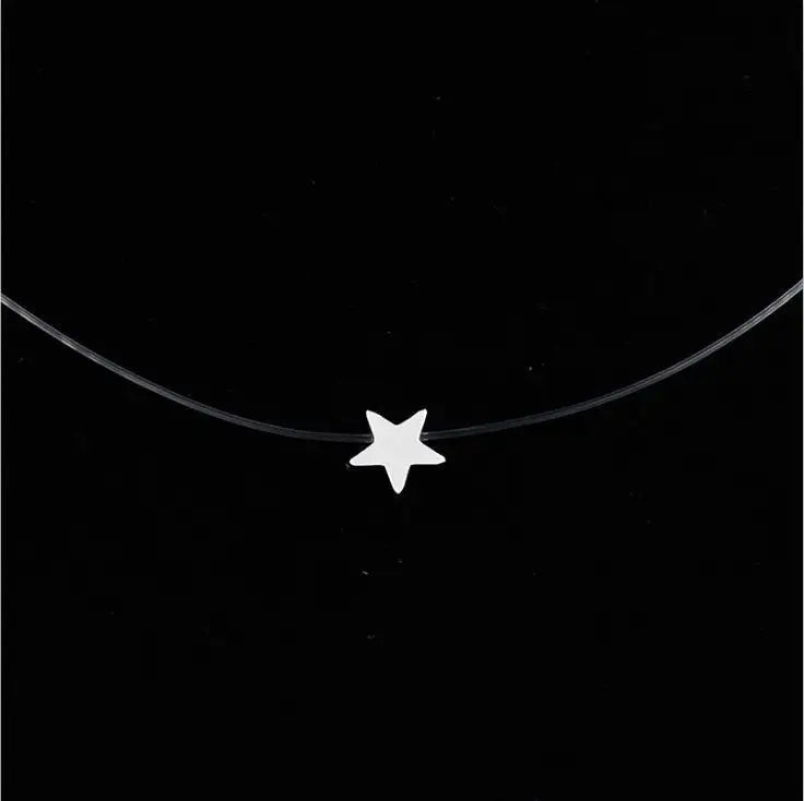 Crystal Zircon Water Drop Pendant Necklace - Invisible Chain Choker for Women